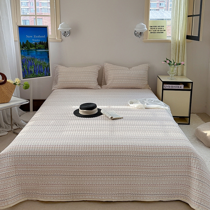 91家纺网 家纺一手货源 找家纺 TT.one 塔塔家居 2025新款全棉双层纱贝壳边夏被系列 床盖·波浪条