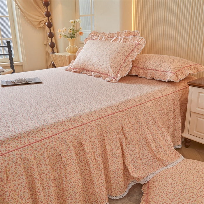 91家纺网 家纺一手货源 找家纺 缦彩 2025新款韩版纯棉床裙四件套 美娜