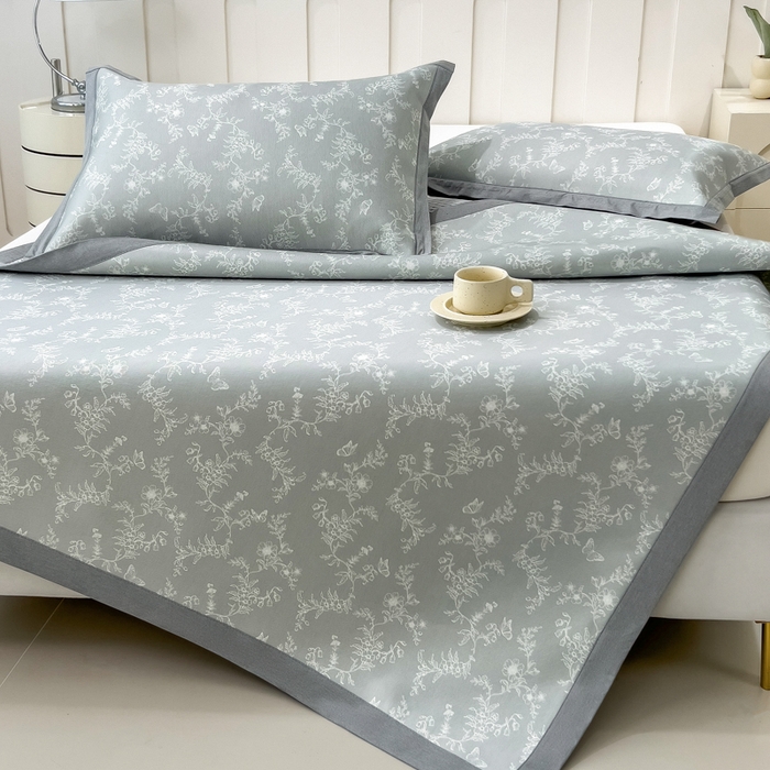 91家纺网 家纺一手货源 找家纺 倾慕家纺 2025年新款600D丝滑冰丝凉席-床席款 连理枝白