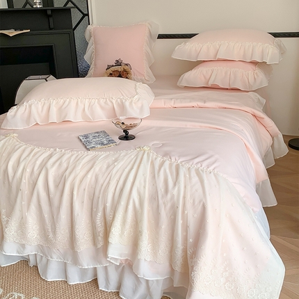 91家纺网 家纺一手货源 找家纺 2025新款A类法式花边爱丽莎夏被夏凉被空调被四件套 爱丽莎粉