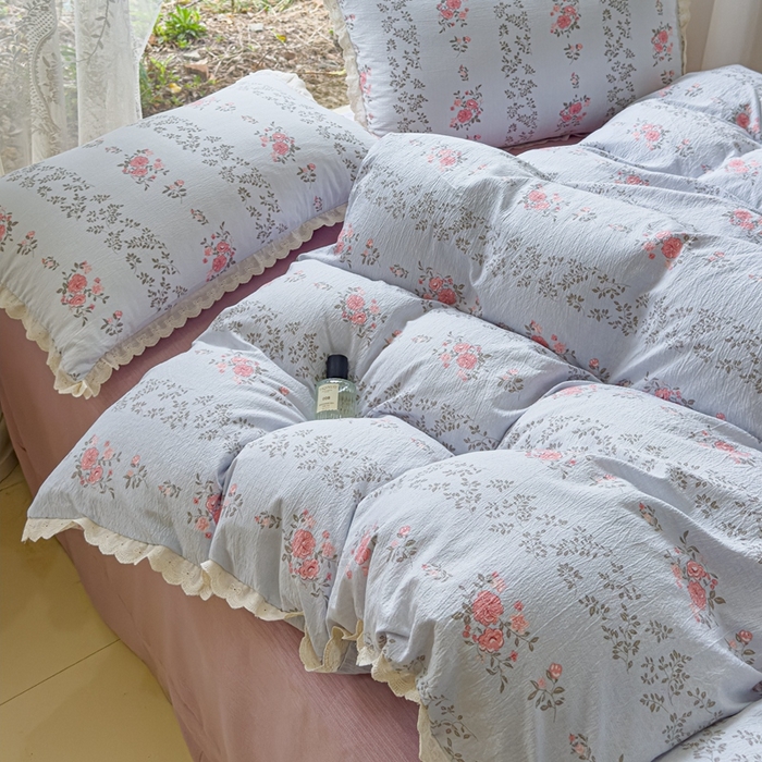 91家纺网 家纺一手货源 找家纺 可思家纺 2025新款法式皱皱纱四件套 赫拉花园-兰