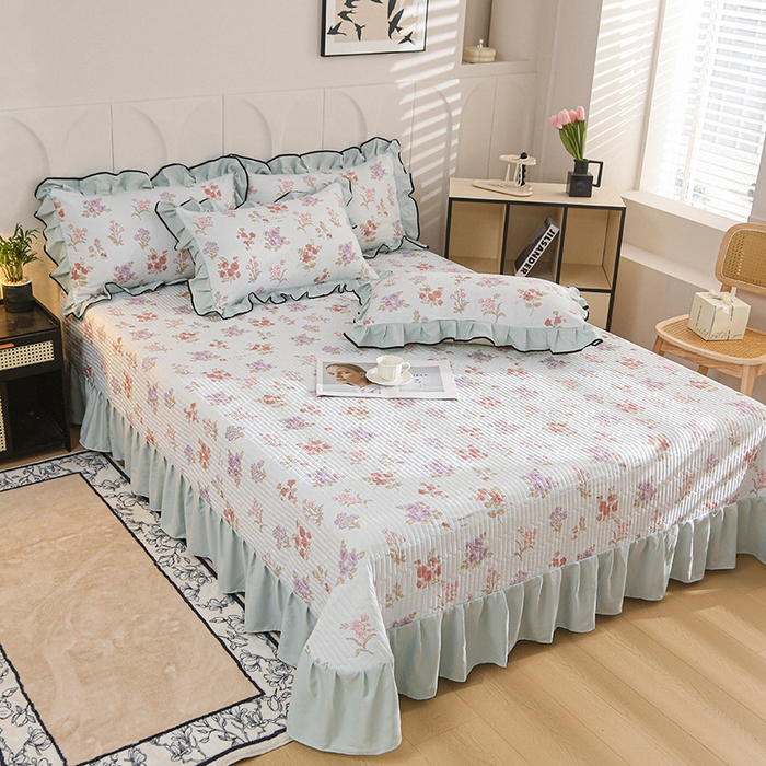 91家纺网 家纺一手货源 找家纺 铠畅家纺 2025新款有氧双层纱印花夹棉床盖四件套-终版 春日物语