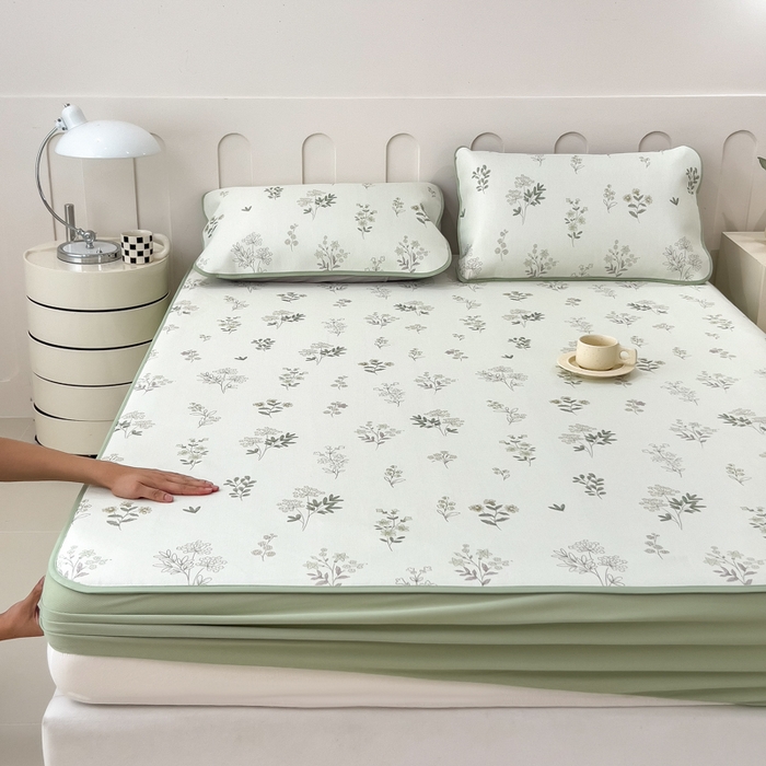 91家纺网 家纺一手货源 找家纺 2025年新款600D丝滑冰丝凉席-床笠款 清凉一叶