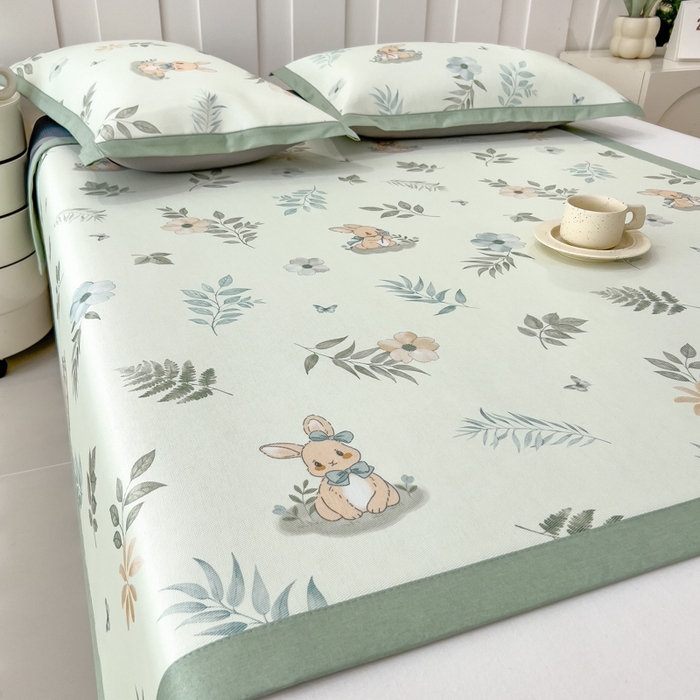 91家纺网 家纺一手货源 找家纺 倾慕家纺 2025年新款600D丝滑冰丝凉席-床席款 聪明小兔