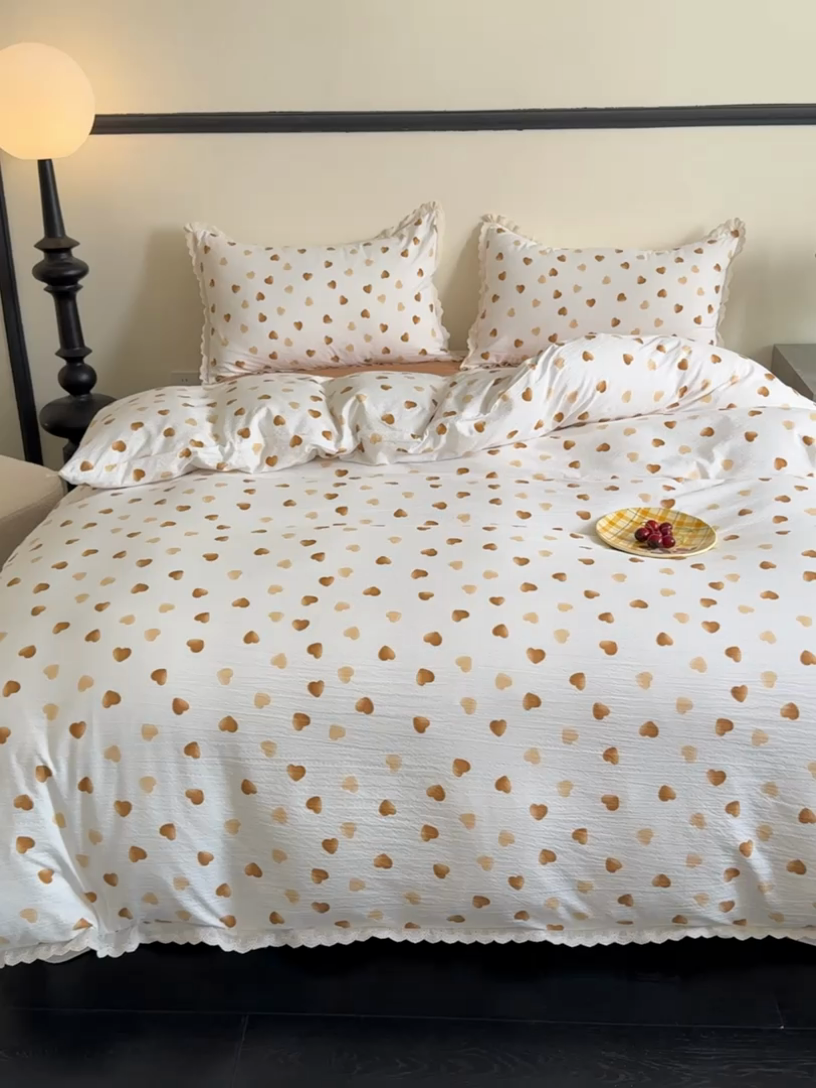 91家纺网 家纺一手货源 找家纺 可思家纺 2025新款法式皱皱纱四件套 心动