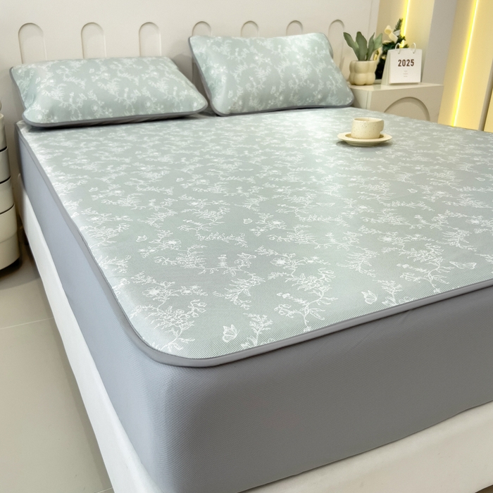 91家纺网 家纺一手货源 找家纺 2025年新款600D丝滑冰丝凉席-床笠款 连理枝白