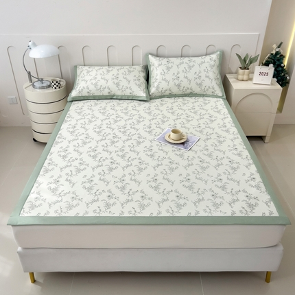 倾慕家纺 2025年新款600D丝滑冰丝凉席-床席款 连理枝绿