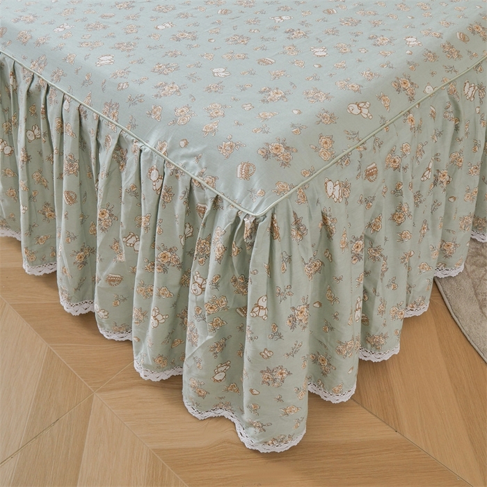 91家纺网 家纺一手货源 找家纺 缦彩 2025新款韩版纯棉床裙四件套 贝丽花都