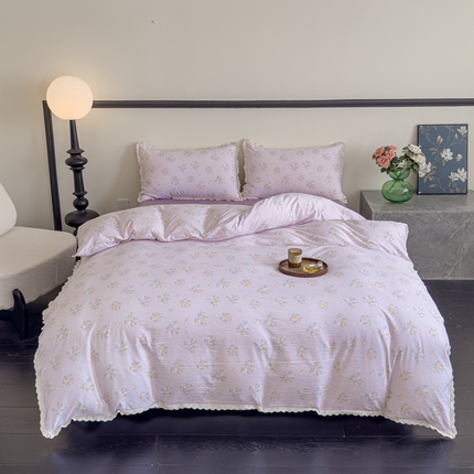 91家纺网 家纺一手货源 找家纺 可思家纺 2025新款法式皱皱纱四件套 紫薰