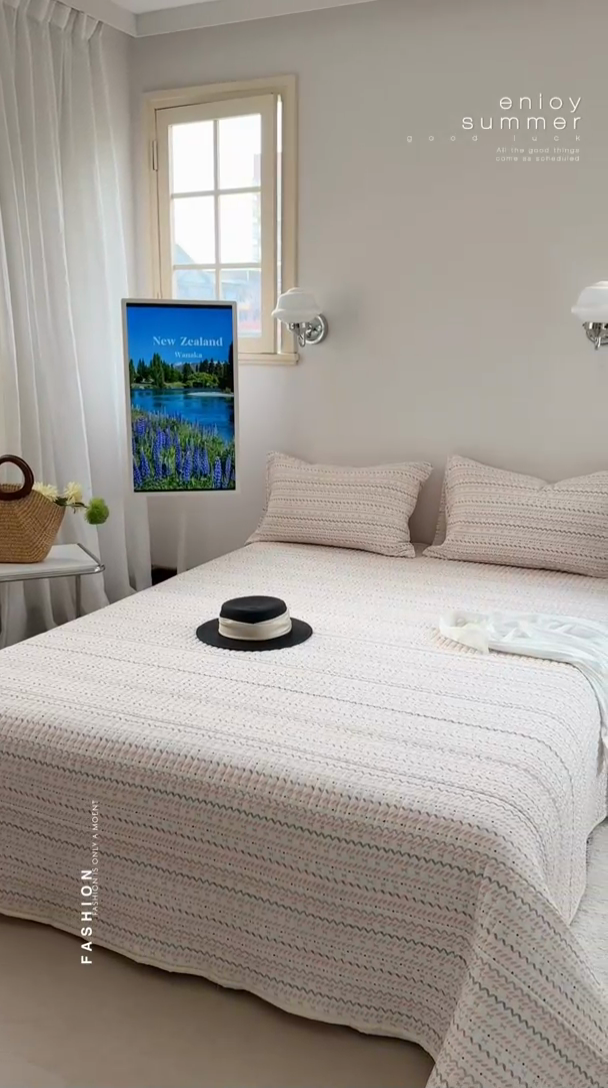 91家纺网 家纺一手货源 找家纺 TT.one 塔塔家居 2025新款全棉双层纱贝壳边夏被系列 床盖·波浪条