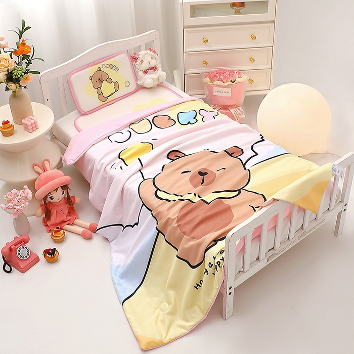 91家纺网 家纺一手货源 找家纺 八零年代 2025新品云柔牛奶丝儿童凉席套件