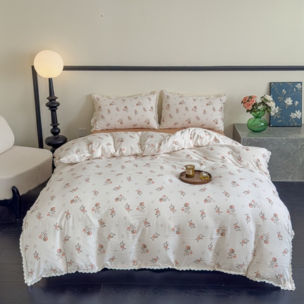 91家纺网 家纺一手货源 找家纺 可思家纺 2025新款法式皱皱纱四件套 秋实