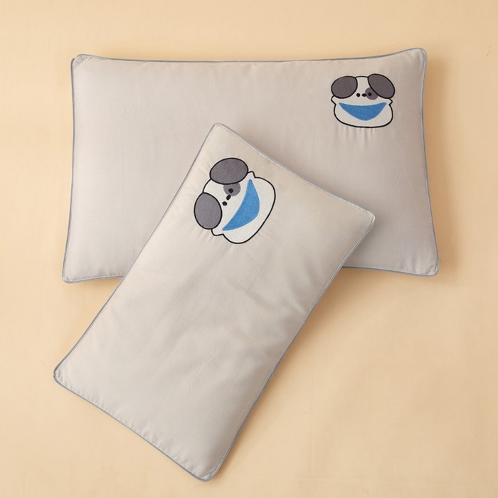 91家纺网 家纺一手货源 找家纺 喜多兔2025新款小轻柔纯棉双层纱枕套枕头 灰色Q小狗