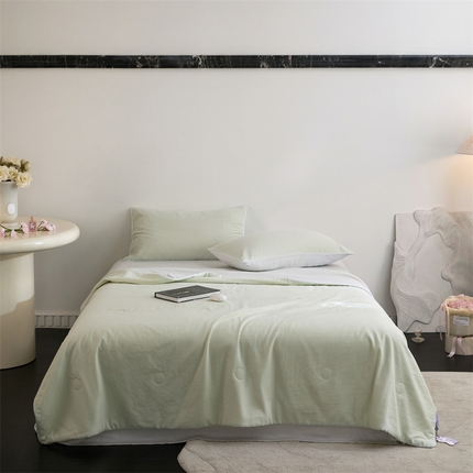 91家纺网 家纺一手货源 找家纺 （总）头等舱  2025新款锦氨&全棉双层纱一被两用A类20大豆7A抗菌夏被（配礼盒）