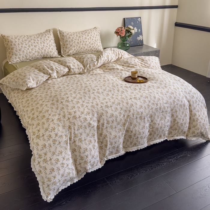 91家纺网 家纺一手货源 找家纺 可思家纺 2025新款法式皱皱纱四件套 花田