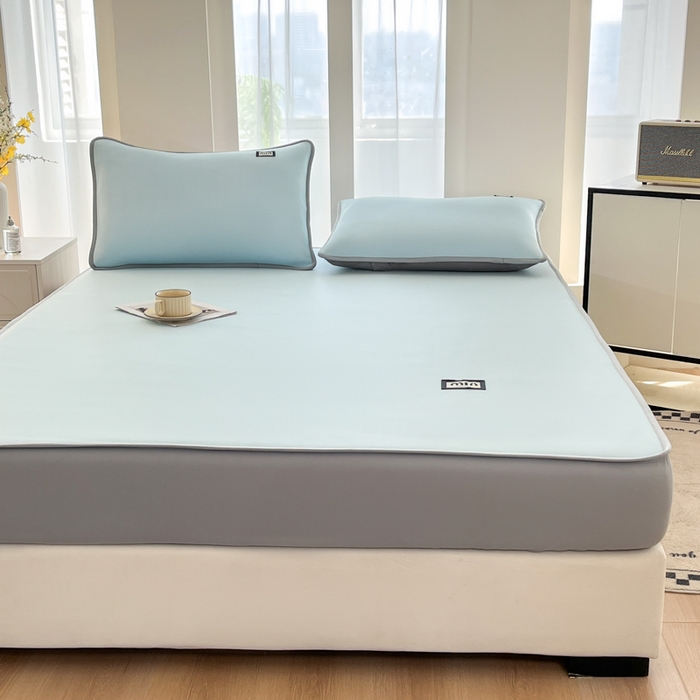 91家纺网 家纺一手货源 找家纺 子曰 2025新款A类高分子PE小清新凉感席系列-床笠款 小清新-天蓝