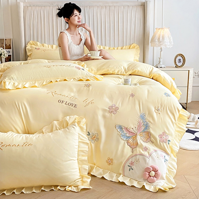 91家纺网 家纺一手货源 找家纺 （总）可以家居 2025新款澳棉韩版绣花花边款四件套-小甜心