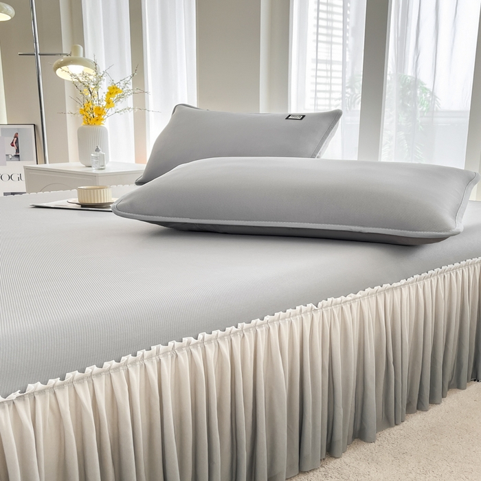 91家纺网 家纺一手货源 找家纺 子曰 2025新款A类高分子PE小清新凉感席系列-床裙款  小清新-灰