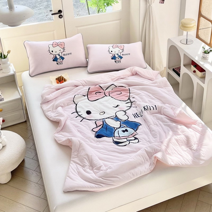 91家纺网 家纺一手货源 找家纺 蘭菲家纺 2025新款三丽鸥卡通印花夏被 摩卡