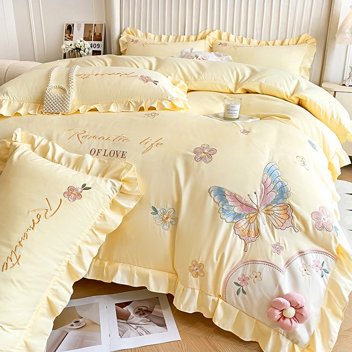 91家纺网 家纺一手货源 找家纺 （总）可以家居 2025新款澳棉韩版绣花花边款四件套-小甜心