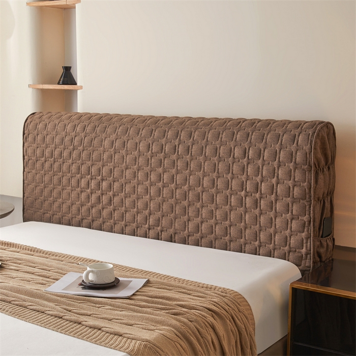 91家纺网 家纺一手货源 找家纺 情恒家纺 2025新款麻布全包床头罩 麻布-深驼色