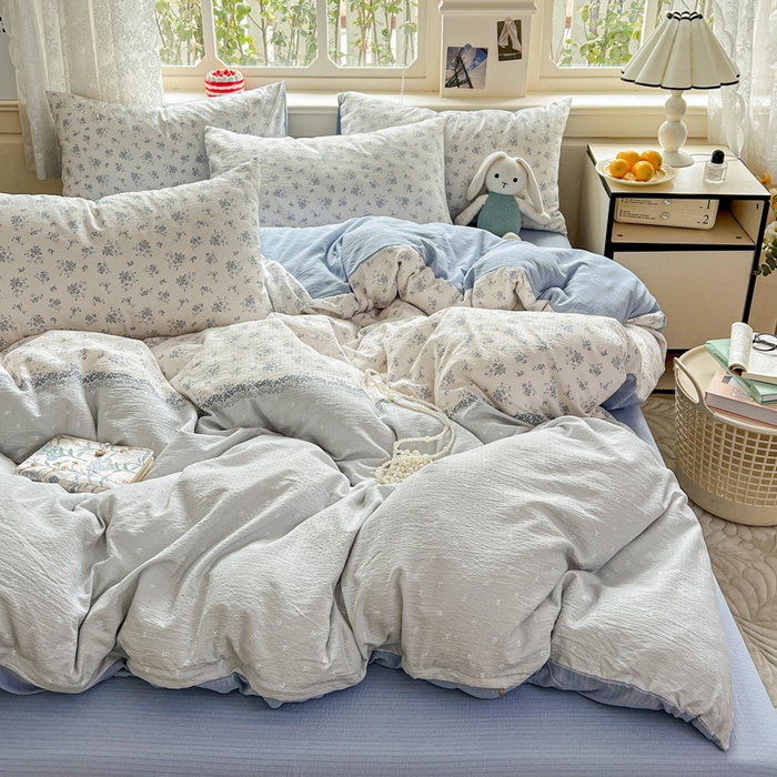 91家纺网 家纺一手货源 找家纺 一比一 2026新款云感皱皱双层纱四件套-简单款 兰黛