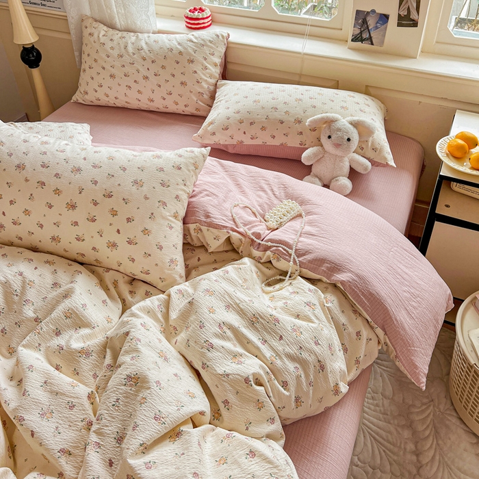 91家纺网 家纺一手货源 找家纺 一比一 2026新款云感皱皱双层纱四件套-简单款 梦境