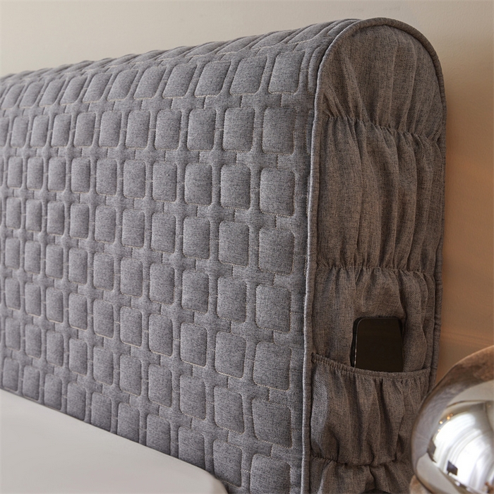 91家纺网 家纺一手货源 找家纺 情恒家纺 2025新款麻布全包床头罩 麻布-山黛灰