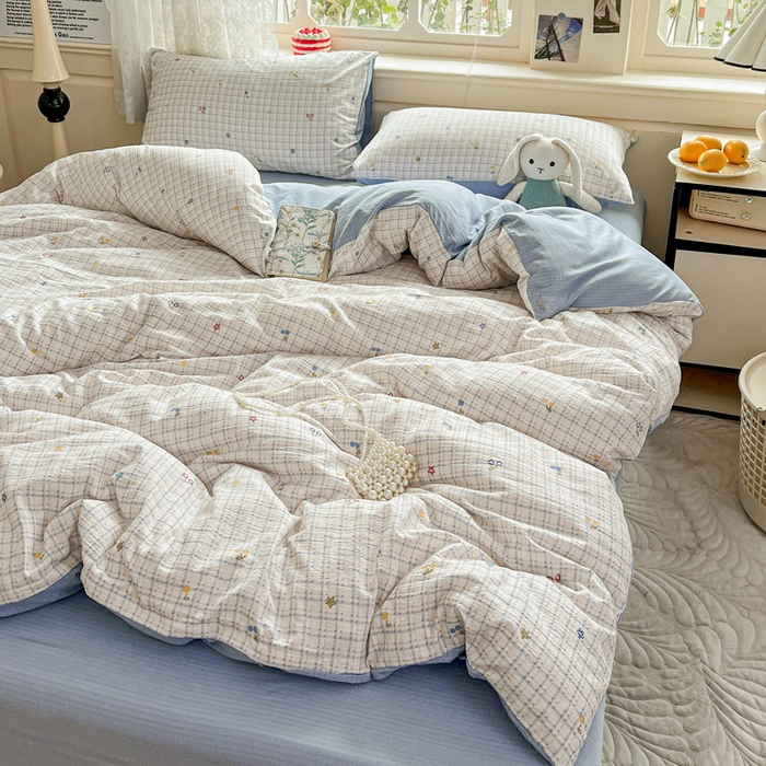 91家纺网 家纺一手货源 找家纺 一比一 2026新款云感皱皱双层纱四件套-简单款 遇见