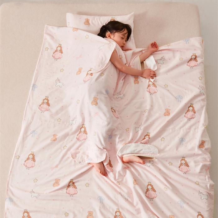 91家纺网 家纺一手货源 找家纺 艾佳宝贝 2025A类全棉纱布护肚防踢睡袋多功能盖毯宝宝夏被 甜甜小公主