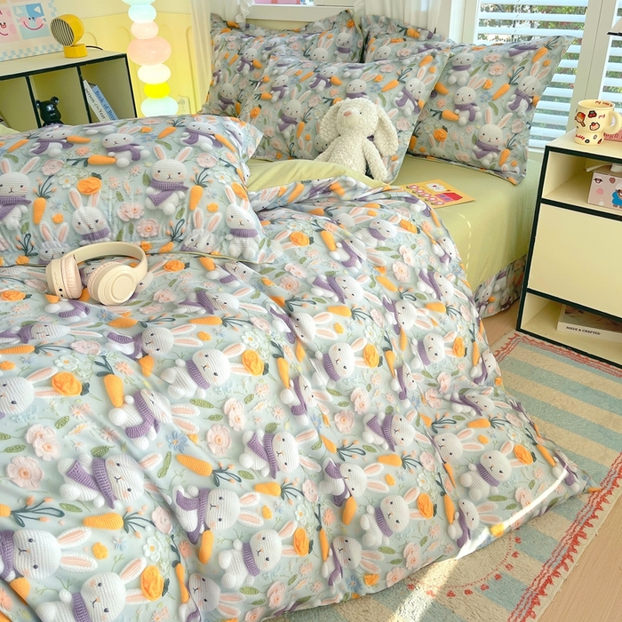 91家纺网 家纺一手货源 找家纺 （总）恋之语 2025新款数码印花四件套卡通款