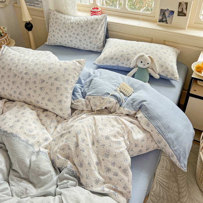 91家纺网 家纺一手货源 找家纺 一比一 2026新款云感皱皱双层纱四件套-简单款 兰黛