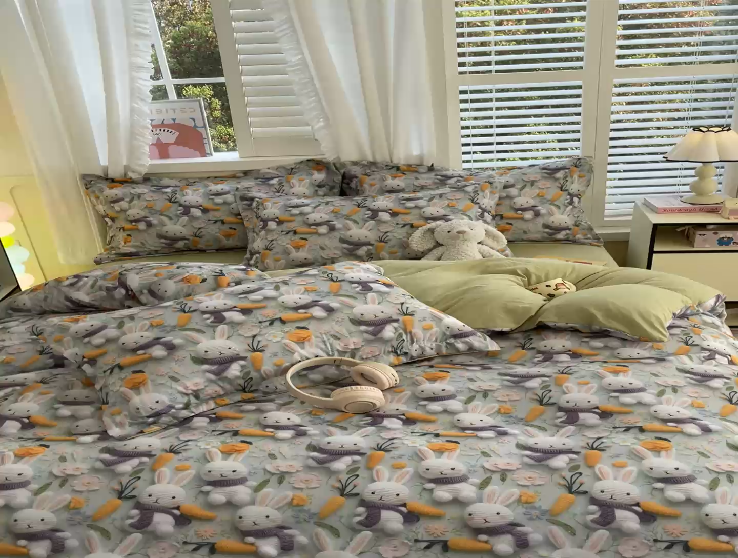 91家纺网 家纺一手货源 找家纺 恋之语 2025新款数码印花四件套卡通款 萌兔胡萝卜