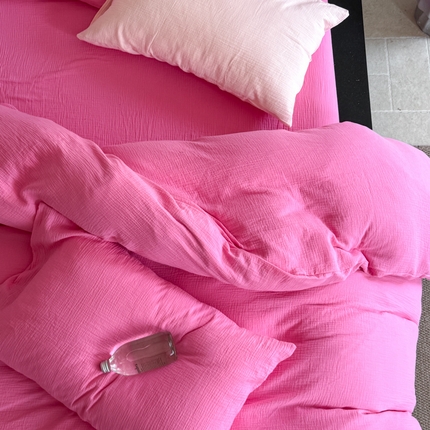 91家纺网 家纺一手货源 找家纺 （总）山舍家居 2025新款皱皱双层纱纯色四件套