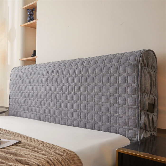 91家纺网 家纺一手货源 找家纺 情恒家纺 2025新款麻布全包床头罩 麻布-山黛灰