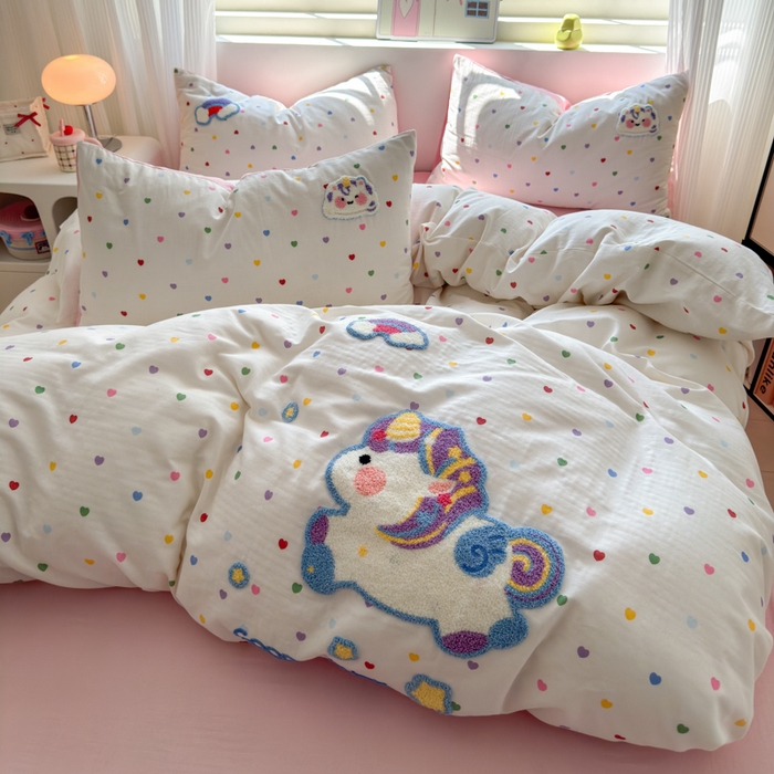 91家纺网 家纺一手货源 找家纺 （总）如意朵 2025新款全棉双层纱小清新绣花四件套（专版花型）