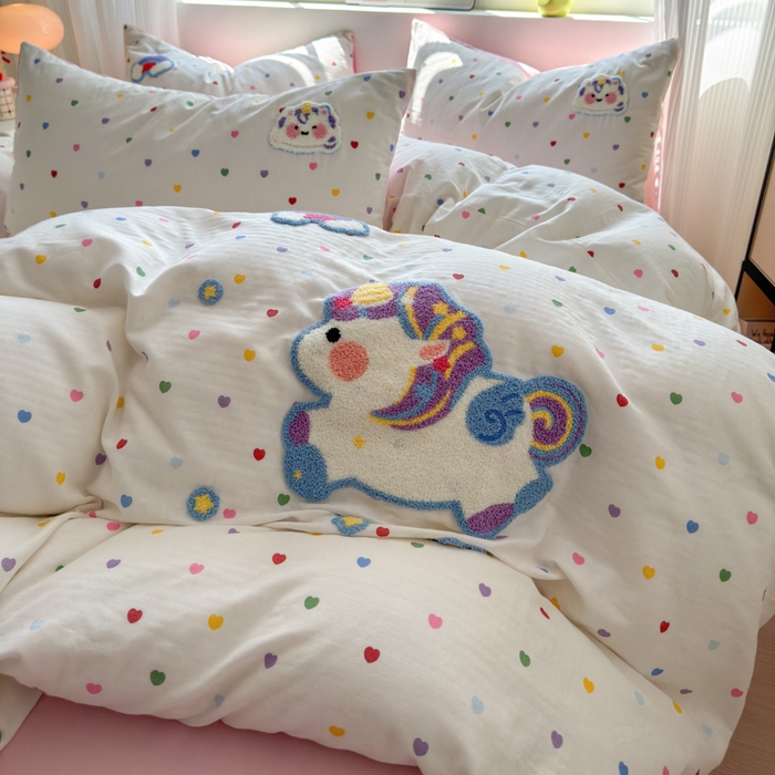 91家纺网 家纺一手货源 找家纺 （总）如意朵 2025新款全棉双层纱小清新绣花四件套（专版花型）