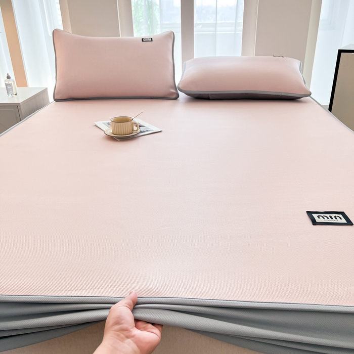 91家纺网 家纺一手货源 找家纺 子曰 2025新款A类高分子PE小清新凉感席系列-床笠款 小清新-粉