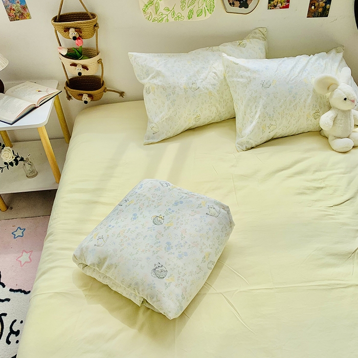 91家纺网 家纺一手货源 找家纺 2025新款1活性印染水洗棉大豆夏被 夏被-清新猫咪