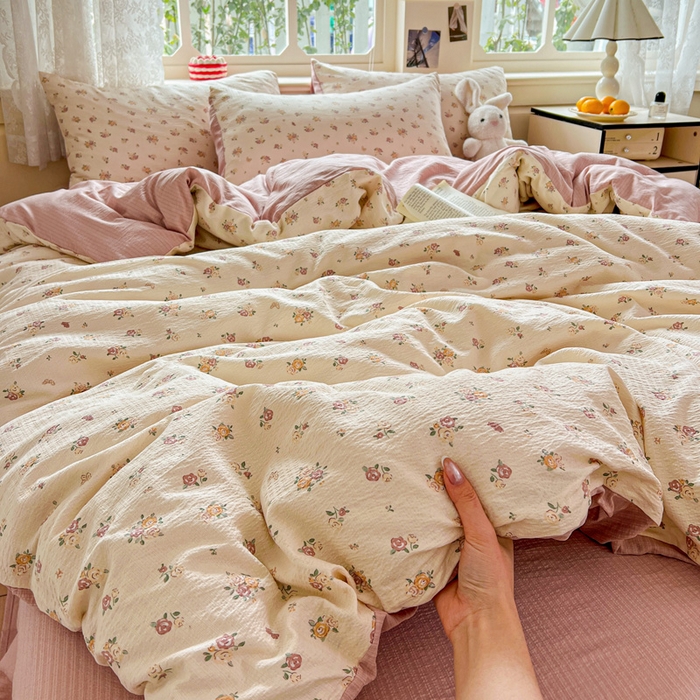 91家纺网 家纺一手货源 找家纺 一比一 2026新款云感皱皱双层纱四件套-简单款 梦境