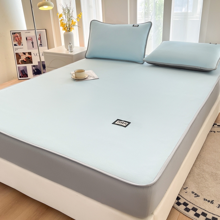 91家纺网 家纺一手货源 找家纺 子曰 2025新款A类高分子PE小清新凉感席系列-床笠款 小清新-天蓝