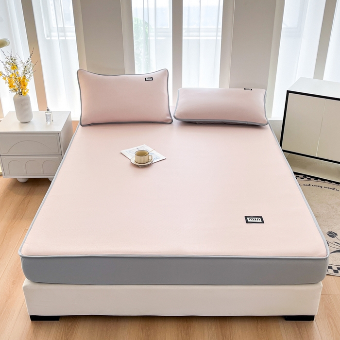 91家纺网 家纺一手货源 找家纺 子曰 2025新款A类高分子PE小清新凉感席系列-床笠款 小清新-粉