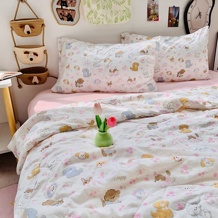 91家纺网 家纺一手货源 找家纺 2025新款1活性印染水洗棉大豆夏被 夏被-可爱粉猫