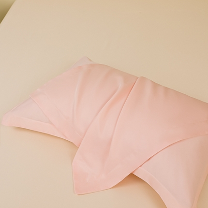 多乐家纺 2025新款水洗冰丝真丝纯色双拼枕套 玫瑰粉+奶昔白