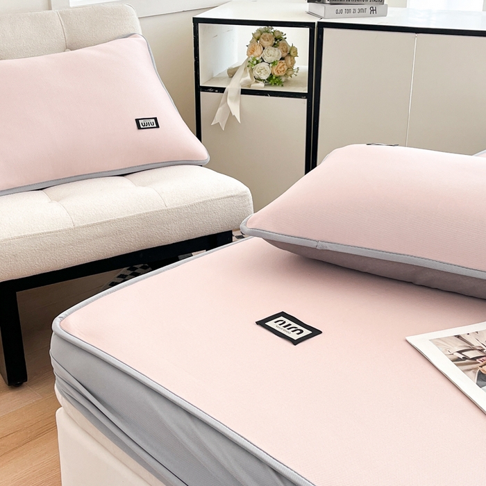 91家纺网 家纺一手货源 找家纺 子曰 2025新款A类高分子PE小清新凉感席系列-床笠款 小清新-粉