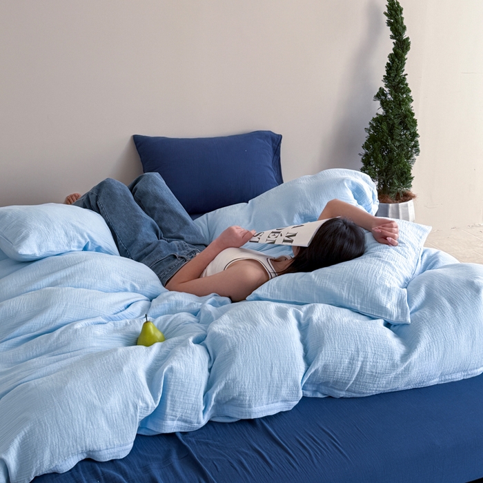 91家纺网 家纺一手货源 找家纺 （总）山舍家居 2025新款皱皱双层纱纯色四件套