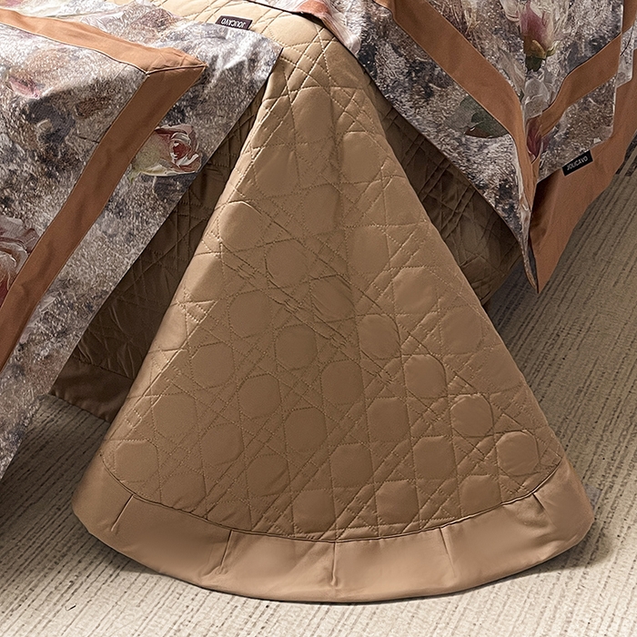 91家纺网 家纺一手货源 找家纺  2025A类母婴级天丝棉夹棉床盖床笠四件套全棉纯棉纯色长绒棉真丝保护罩高级感印花 梦寐繁花-橙