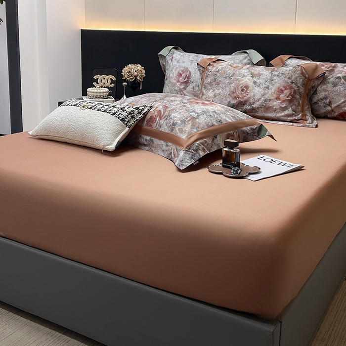 91家纺网 家纺一手货源 找家纺  2025夏季A类母婴级天丝棉印花四件套纯棉全棉高端数码印花丝滑裸睡长绒棉被套真丝 梦寐繁花-橙