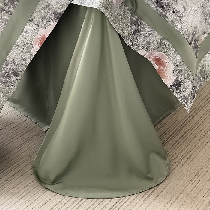 91家纺网 家纺一手货源 找家纺  2025夏季A类母婴级天丝棉印花四件套纯棉全棉高端数码印花丝滑裸睡长绒棉被套真丝 梦寐繁花-绿