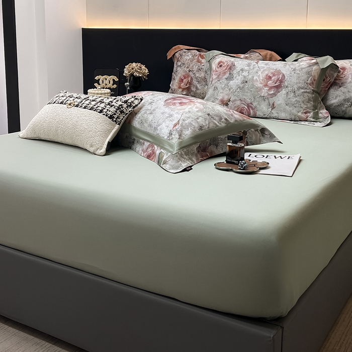 91家纺网 家纺一手货源 找家纺  2025夏季A类母婴级天丝棉印花四件套纯棉全棉高端数码印花丝滑裸睡长绒棉被套真丝 梦寐繁花-绿